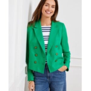 Talbots green linen cropped blazer